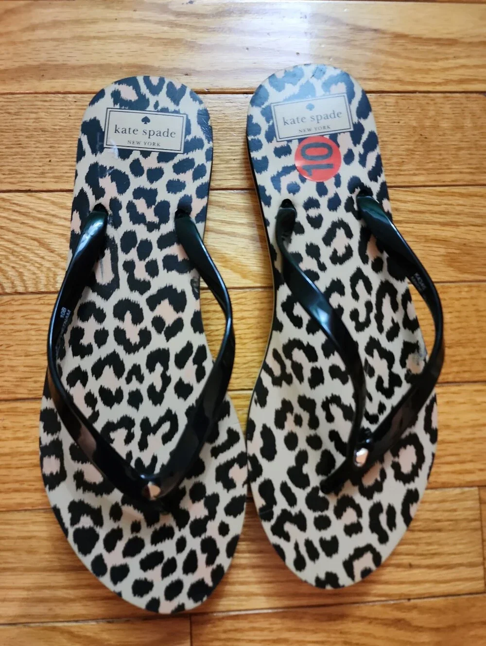 Kate Spade Black Flipflop Thong Sandal With Animal Print Footbed